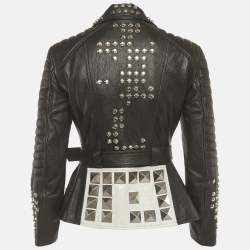 Pre Owned جاكيت جلد أسود مزخرف بأسلوب الدراجات ألكسندر ماكوين مقاس صغير