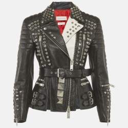 Pre Owned Alexander McQueen Black Leather Studded Biker Jacket S
