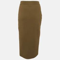 Pre Owned تنورة ميدي ألكسندر ماكوين تريكو أخضر متمدد كشكش غير متماثل متوسطة