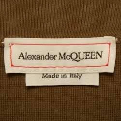 Pre Owned تنورة ميدي ألكسندر ماكوين تريكو أخضر متمدد كشكش غير متماثل متوسطة