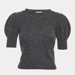 مملوكة مسبقًا Alexander McQueen Grey Textured Wool Fitted Top XS