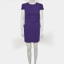 مملوكة مسبقًا Alexander McQueen Purple Wool Cape-Back Mini Dress S