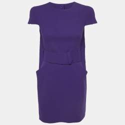 مملوكة مسبقًا Alexander McQueen Purple Wool Cape-Back Mini Dress S