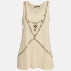 Pre Owned توب ألكسندر ماكوين قطني بطبعة سلسلة كريمي بتصميم متشابك من الخلف مقاس وسط (ميديوم)