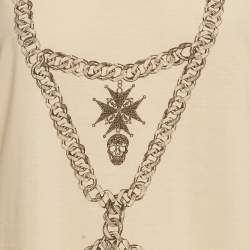 Pre Owned توب ألكسندر ماكوين قطني بطبعة سلسلة كريمي بتصميم متشابك من الخلف مقاس وسط (ميديوم)