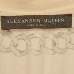 Pre Owned توب ألكسندر ماكوين قطني بطبعة سلسلة كريمي بتصميم متشابك من الخلف مقاس وسط (ميديوم)