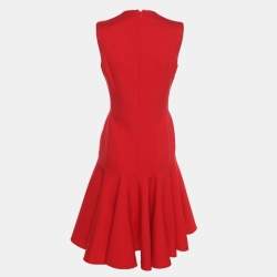 Pre Owned Alexander McQueen Red Wool Crepe Midi Dress S