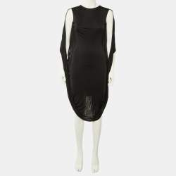 Pre Owned Alexander McQueen Black Jersey Cape Detail Midi Dress S