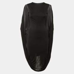 Pre Owned Alexander McQueen Black Jersey Cape Detail Midi Dress S