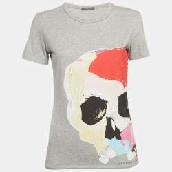 Pre Owned Alexander McQueen Grey Graphic Jersey Print T-Shirt XS