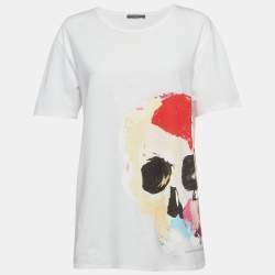Pre Owned Alexander McQueen White Graphic Print Crew Neck T-Shirt M