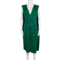 Pre Owned Alexander McQueen Emerald Green Knit Pleated Sleeveless Midi Dress M
