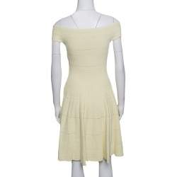 Pre Owned Alexander McQueen Yellow Stretch Perforated Knit Fit and Flare Dress M