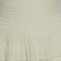 Pre Owned Alexander McQueen Yellow Stretch Perforated Knit Fit and Flare Dress M