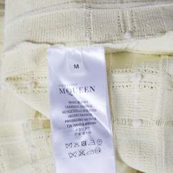 Pre Owned Alexander McQueen Yellow Stretch Perforated Knit Fit and Flare Dress M