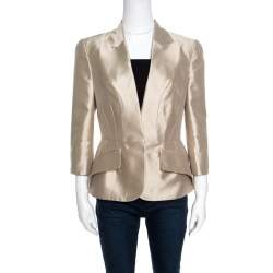 Pre Owned Alexander McQueen Champagne Silk Faux Lapel Mikado Blazer M