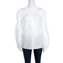 Alexander McQueen White Ruffled Gathered Trim Detail Long Sleeve Blouse M