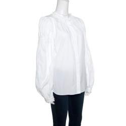 Alexander McQueen White Ruffled Gathered Trim Detail Long Sleeve Blouse M