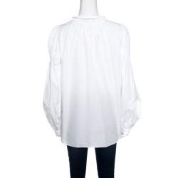 Alexander McQueen White Ruffled Gathered Trim Detail Long Sleeve Blouse M