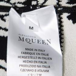 مملوكة مسبقًا Alexander McQueen Monochrome Floral Jacquard Knit Off Shoulder Dress M