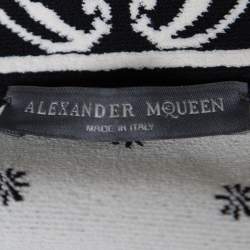 مملوكة مسبقًا Alexander McQueen Monochrome Floral Jacquard Knit Off Shoulder Dress M