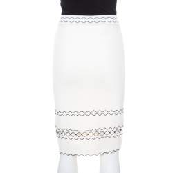 Alexander McQueen Ivory Rib Knit Contrast Cut Out Hem Detail Pencil Skirt S