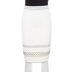 Alexander McQueen Ivory Rib Knit Contrast Cut Out Hem Detail Pencil Skirt S