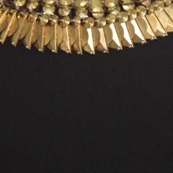 Pre Owned Alexander McQueen Black Stretch Wool Embellished Neck Sleeveless Bodycon Dress XS