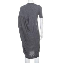 Alexander McQueen Grey Melange Wool Asymmetric Sleeve Oversized Shift Dress S