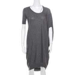 Alexander McQueen Grey Melange Wool Asymmetric Sleeve Oversized Shift Dress S