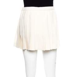 Pre Owned Alexander McQueen Ecru Fleece Wool Accordion Pleated Mini Skirt S