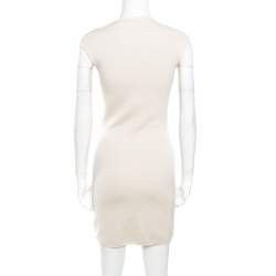 Pre Owned Alexander McQueen Beige Wool Floral Jacquard Lurex Knit Pencil Dress S