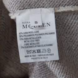 Pre Owned Alexander McQueen Beige Wool Floral Jacquard Lurex Knit Pencil Dress S