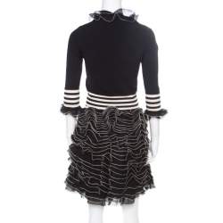 Pre Owned Alexander McQueen Monochrome Knit Ruffle Detail Top and Mini Skirt Set S/M