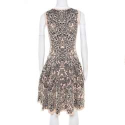 Pre Owned Alexander McQueen Bicolor Jacquard Knit Sleeveless Fit and Flare Dress M