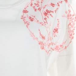 Alexander McQueen White Cotton Floral Embroidered Silk Sleeve Detail Oversized T-Shirt S