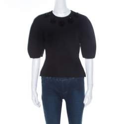 Alexander McQueen Black Floral Embellished Wool Top S