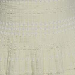 Pre Owned Alexander McQueen Pastel Yellow Perforated Knit Fit and Flare Dress S