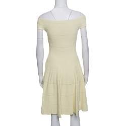 Pre Owned Alexander McQueen Pastel Yellow Perforated Knit Fit and Flare Dress S