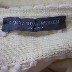 Pre Owned Alexander McQueen Pastel Yellow Perforated Knit Fit and Flare Dress S