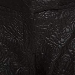 Pre Owned Alexander McQueen Black Rose Patterned Jacquard Wool Crop Pants M