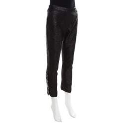 Pre Owned Alexander McQueen Black Rose Patterned Jacquard Wool Crop Pants M