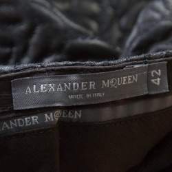 Pre Owned Alexander McQueen Black Rose Patterned Jacquard Wool Crop Pants M