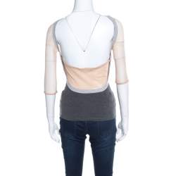 Pre Owned Alexander McQueen Grey Jersey Mesh Insert Cropped T-Shirt M