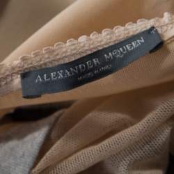 Pre Owned Alexander McQueen Grey Jersey Mesh Insert Cropped T-Shirt M