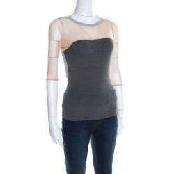 Pre Owned Alexander McQueen Grey Jersey Mesh Insert Cropped T-Shirt M