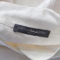 Pre Owned Alexander McQueen Cream Leaf Jacquard Asymmetric Hem Shirt Dress S