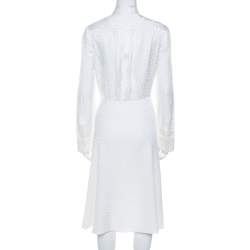 Pre Owned Alexander McQueen Cream Leaf Jacquard Asymmetric Hem Shirt Dress S