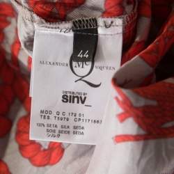 Pre Owned McQ by Alexander McQueen Grey and Red Rope Print and Applique Silk Tank Top M