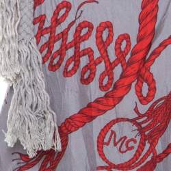 Pre Owned McQ by Alexander McQueen Grey and Red Rope Print and Applique Silk Tank Top M